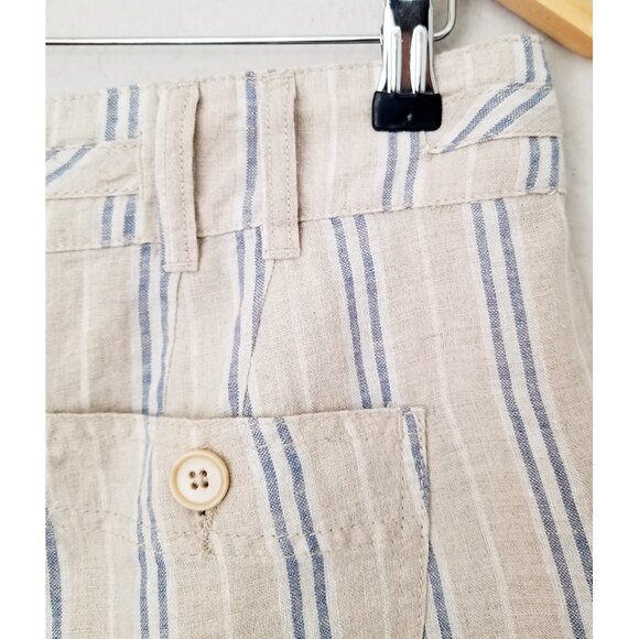 Sundance Wilde Striped 100% Linen Bermuda Shorts Beige Blue Women's 12 Petite - Picture 15 of 16
